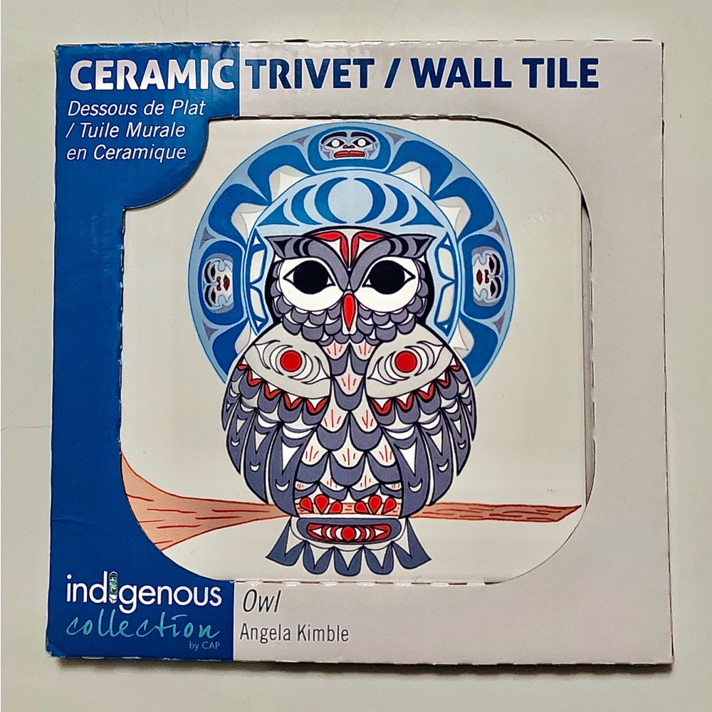 NEW Sealed Angela Kimble First Nations Art Ceramic Owl Trivet or Wall Tile